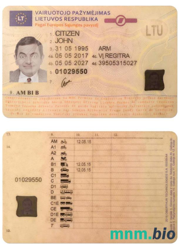 Litwa (Litwa) prawo jazdy w formacie PSD, ze wszystkimi czcionkami